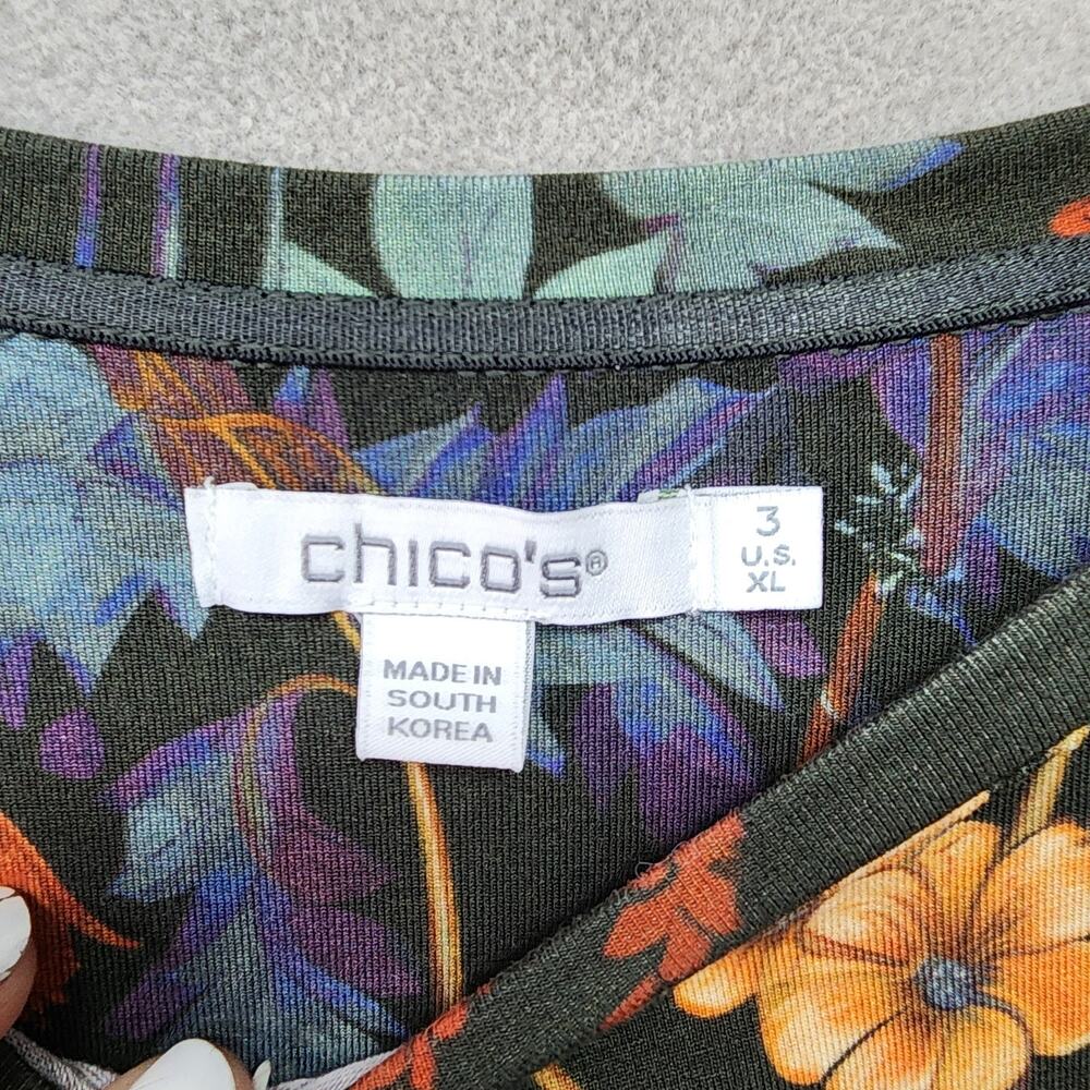 Chico's Touch of Cool Top XL Floral Fall Boho Long Sleeve Stretch Soft Tee Layer - Picture 7 of 11